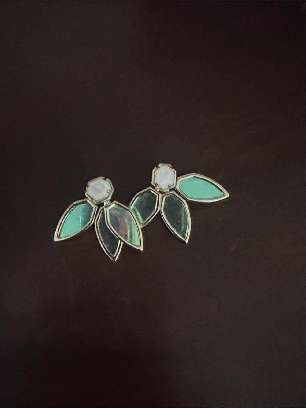 Silver-Tone Mint Green Leaf Cluster Stud Earrings